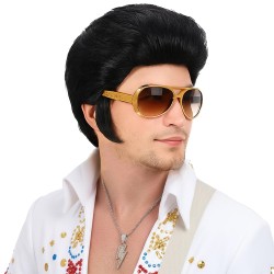 Conjunto de 4 peças: Peruca estilo Rock dos anos 50 com óculos de sol e colar para homens Conjunto de 4 peças: Peruca estilo Rock dos anos 50 com óculos de sol e colar para homens