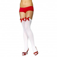 Meia calça Adulto Feminino Branca com laço Vermelho