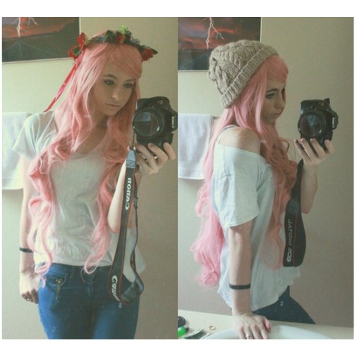 Peruca Rosa Ondulada Vocaloid Megurine Luka Peruca Rosa Ondulada Vocaloid Megurine Luka