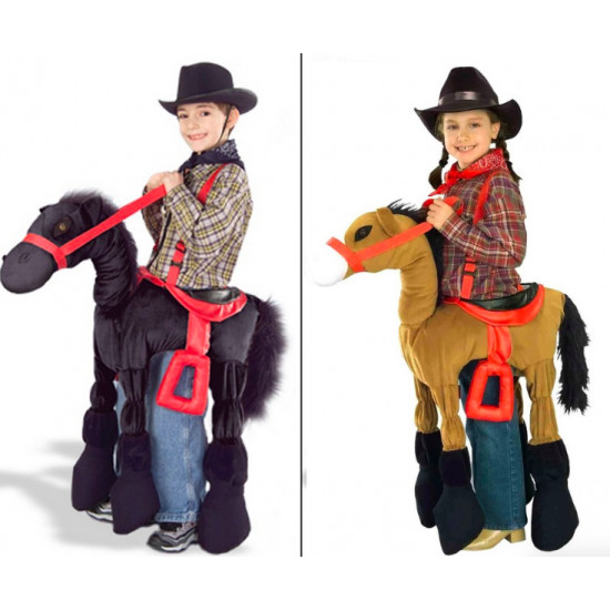 Fantasia Montar Cavalo Cowboy Infantil Marrom e Preto