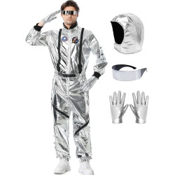 Fantasia Adulto Macacão de Astronauta Prata Luxo 