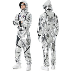 Fantasia Adulto Macacão de Astronauta Prata Luxo 