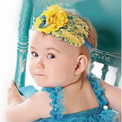 Tiara de Penas Amarela e Azul Bebês