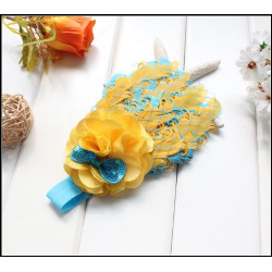 Tiara de Penas Amarela e Azul Bebês