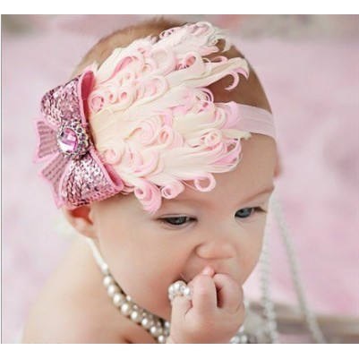 Tiara de Penas Rosa Bebês Tiara de Penas Rosa Bebês