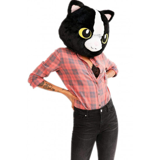 Cabeça Capacete Máscara Gata Pelúcia Luxo Cabeça Capacete Máscara Gata Pelúcia Luxo