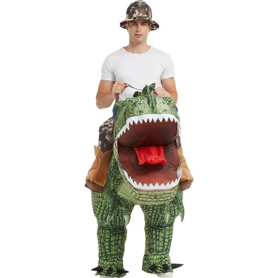 Fantasia Inflável Nas Costas do Dino Verde Adulto Fantasia Inflável Nas Costas do Dino Verde Adulto