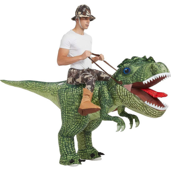 Fantasia Inflável Nas Costas do Dino Verde Adulto Fantasia Inflável Nas Costas do Dino Verde Adulto