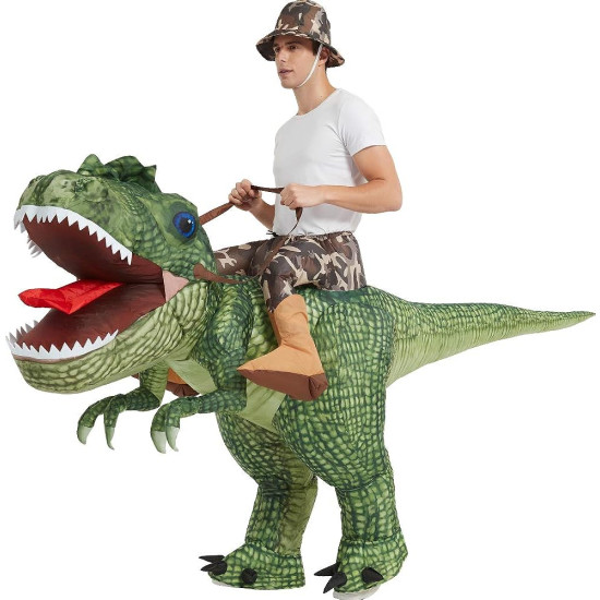 Fantasia Inflável Nas Costas do Dino Verde Adulto Fantasia Inflável Nas Costas do Dino Verde Adulto