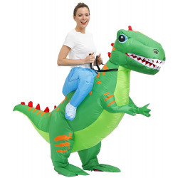 Fantasia Inflável Nas Costas do Dinossauro Verde Adulto