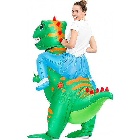 Fantasia Inflável Nas Costas do Dinossauro Verde Adulto Fantasia Inflável Nas Costas do Dinossauro Verde Adulto