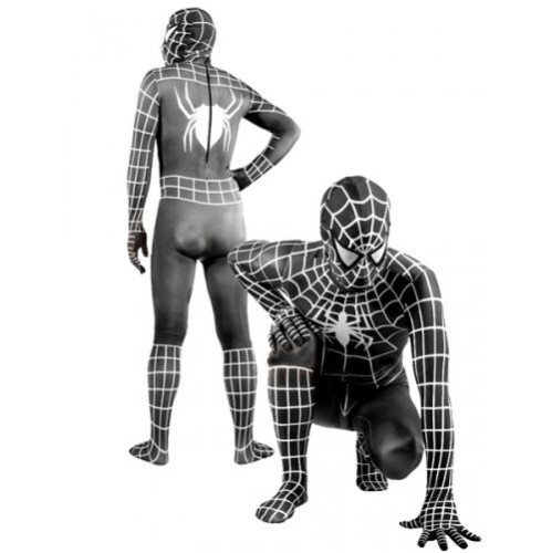 Fantasia Adulto Homem Aranha Spider Man Spandex Preto e Branco Fantasia Adulto Homem Aranha Spider Man Spandex Preto e Branco