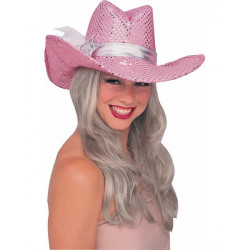 Chapéu Adulto Cowboy Cowgirl Country Rosa de Lantejoulas