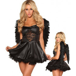 Fantasia Anjo Negro Adulto Feminino Sexy Extra Luxo