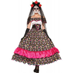 Fantasia Caveira Mexicana Adulto Luxo Vestido Luxo
