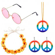 Fantasia Infantil Hippie Colar Óculos Brincos e Tiara