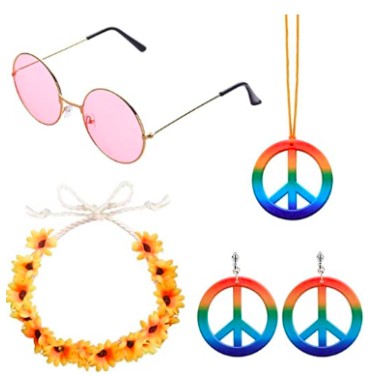 Fantasia Infantil Hippie Colar Óculos Brincos e Tiara Fantasia Infantil Hippie Colar Óculos Brincos e Tiara