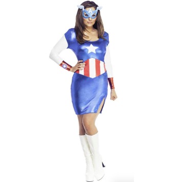 Fantasia Vestido Capitão América Adulto Feminino Fantasia Vestido Capitão América Adulto Feminino