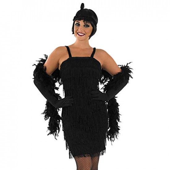 Fantasia Vestido de Franjas Anos 20 Adulto Luxo Preto