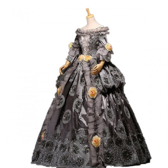 Fantasia Vestido Maria Antonieta Cinza Medieval Renacença Vitoriano