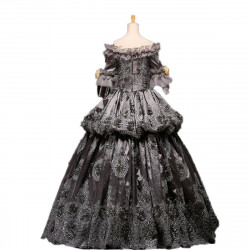 Fantasia Vestido Maria Antonieta Cinza Medieval Renacença Vitoriano