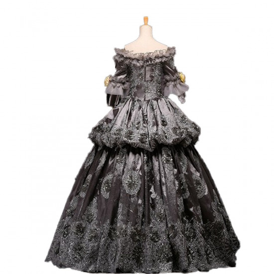 Fantasia Vestido Maria Antonieta Cinza Medieval Renacença Vitoriano