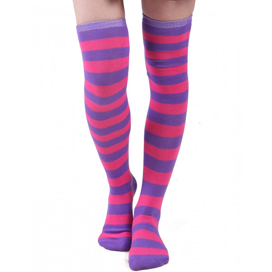 Meia Calça Listrada Lilás e Rosa Adulto