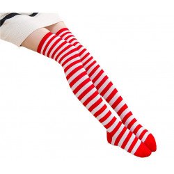 Meia Calça Listrada vermelho e Branco Adulto