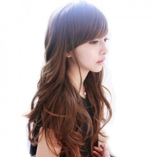 Peruca Adulto Feminino Castanho Ondulado Longo Fibra Sintética Natural