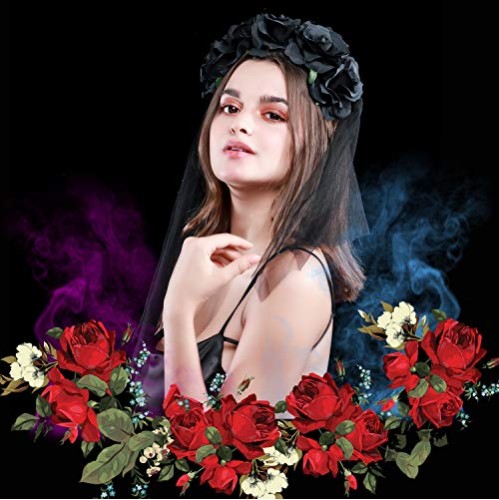 Tiara Flores Caveira Mexicana Adulto Luxo Preto Tiara Flores Caveira Mexicana Adulto Luxo Preto