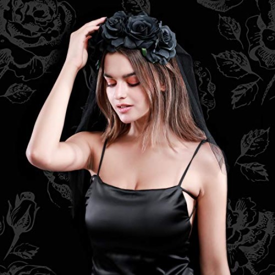 Tiara Flores Caveira Mexicana Adulto Luxo Preto