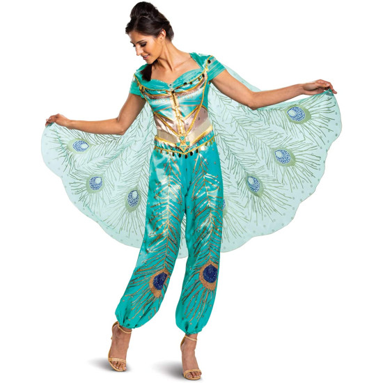 Fantasia Jasmine Luxo Clássica Luxo Verde Adulto Fantasia Jasmine Luxo Clássica Luxo Verde Adulto