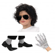 Kit Michael Jackson com Luva e meias de Lantejoulas Prateadas e Peruca
