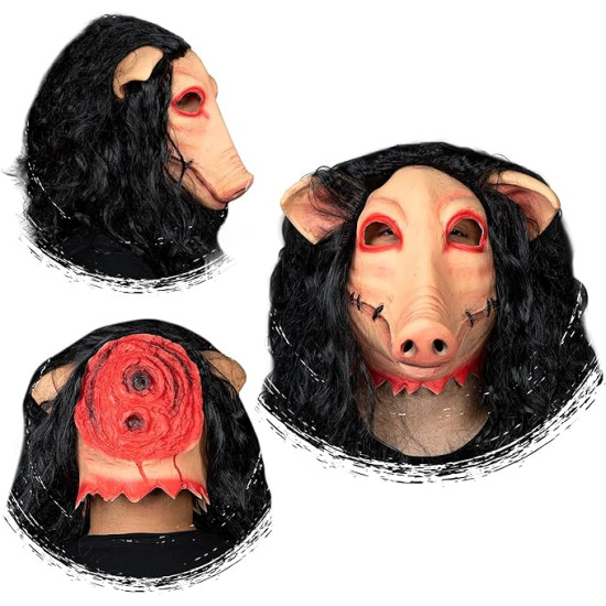 Máscara Billy de Jogos Mortais Saw Jigsaw Pig Porco Adulto Luxo