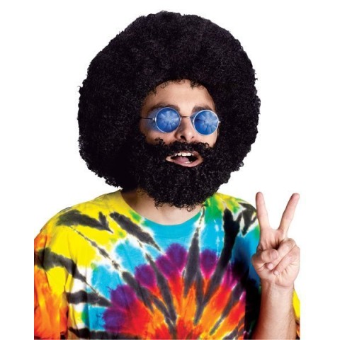 Peruca e Barba Preta Hippie anos 70 Peruca e Barba Preta Hippie anos 70