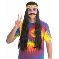 Peruca Longa Preta Hippie anos 70