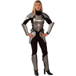 Fantasia Adulto Cavaleiro Armadura Prata Luxo Feminino