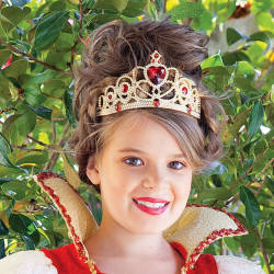 Tiara Coroa Dourada e Vermelha Rainha de Copas Infantil Luxo