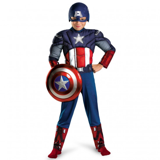 Fantasia Capitão América Infantil Músculos Escudo Luxo Fantasia Capitão América Infantil Músculos Escudo Luxo
