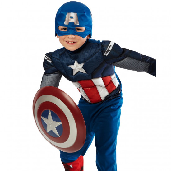 Fantasia Capitão América Infantil Músculos Escudo Luxo