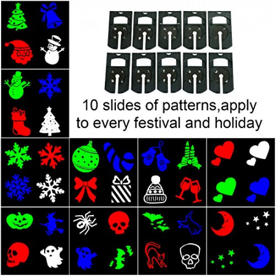Projetor de Luz Laser Led Festas com 10 Motivos Coloridos Projetor de Luz Laser Led Festas com 10 Motivos Coloridos