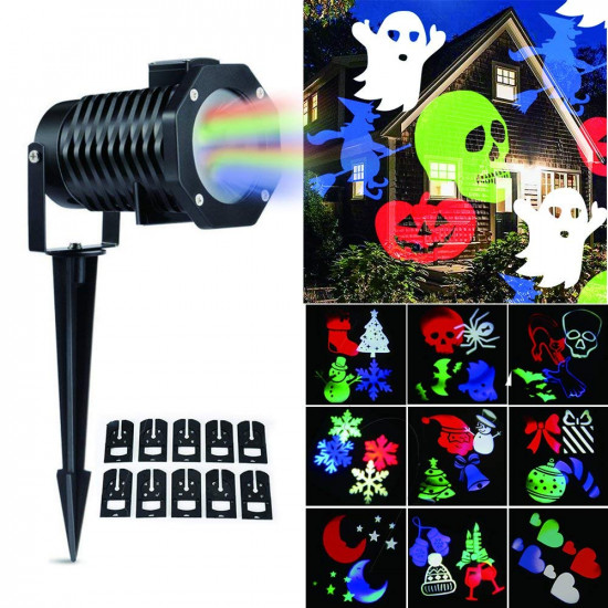 Projetor de Luz Laser Led Festas com 10 Motivos Coloridos Projetor de Luz Laser Led Festas com 10 Motivos Coloridos