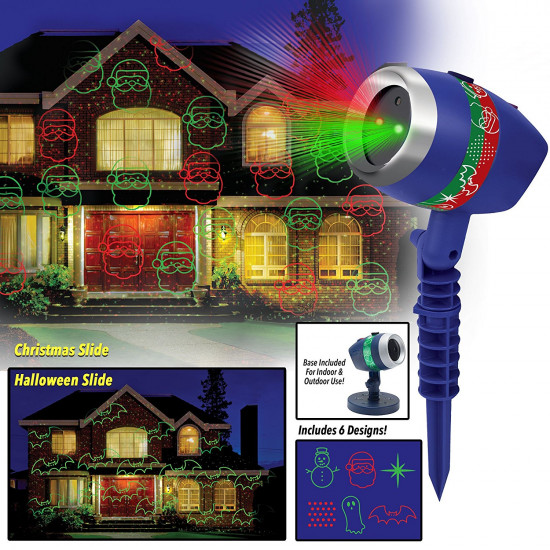 Projetor de Luz Laser Natalina Vermelho e Verde com Movimento 6 Temas Projetor de Luz Laser Natalina Vermelho e Verde com Movimento 6 Temas