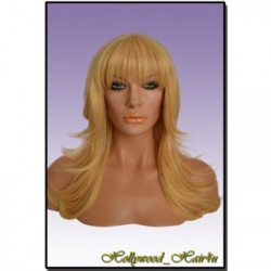 Peruca Adulto Loira Desfiado Com Franjas Fibra Sintética Natural