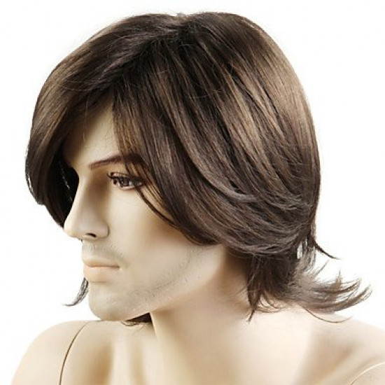 Peruca Adulto Masculina com Fibra Sintética Natural Castanho
