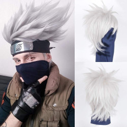 Peruca Naruto Luxo Cosplay Kakashi Hatake Kit