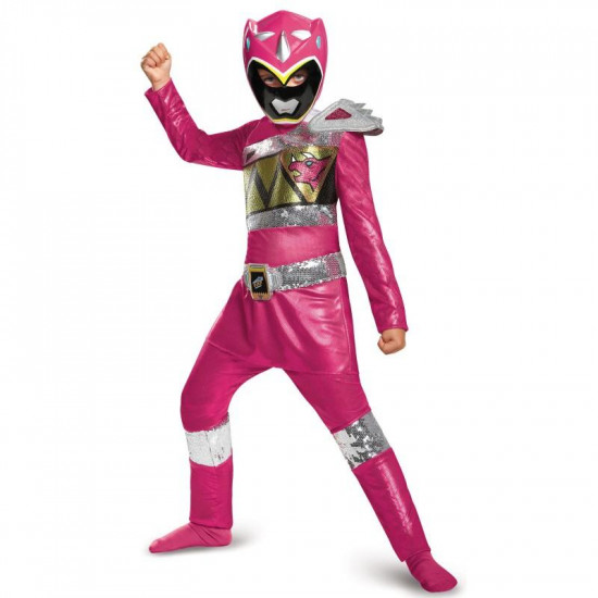 Fantasia Power Rangers Dino Charger Rosa Luxo Infantil