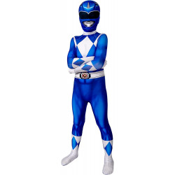Fantasia Power Rangers Azul Infantil Luxo