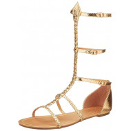 Sandália Adulto Feminina Dourada Grega Baixa