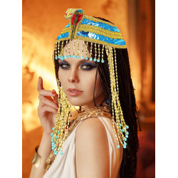 Enfeite de Cabeça Cleópatra Egípcio Dourado Adulto Longo